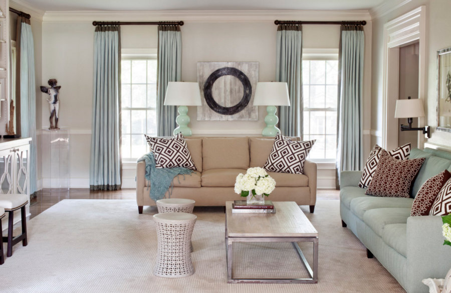 transitional living room window treatments