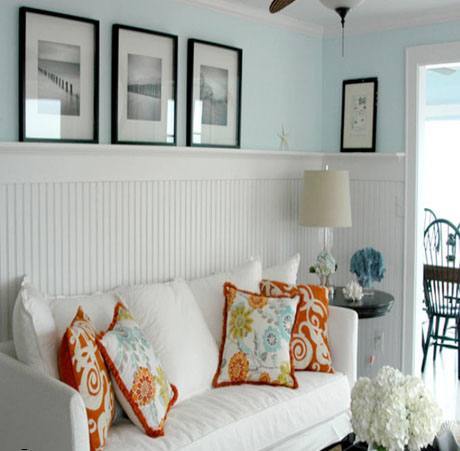 Living Room on Orange Turquoise Beach Living Room Design