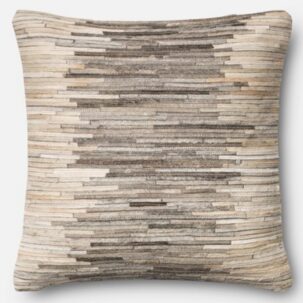 Grey Beige Leather Patchwork Pillow