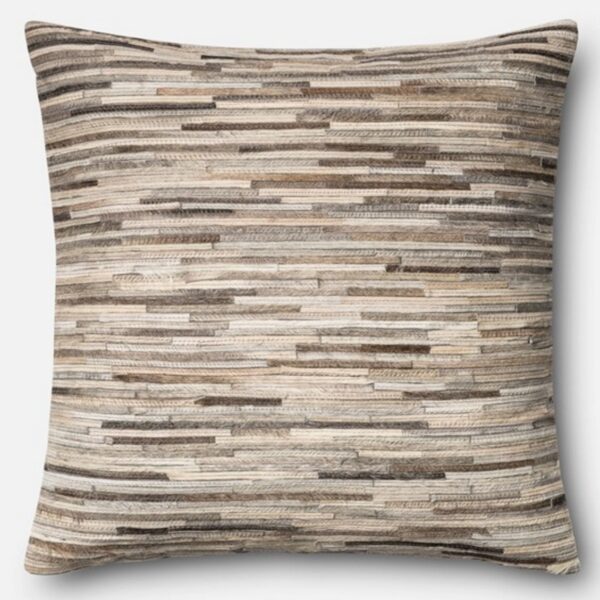 Grey Leather Patchwork Pillow