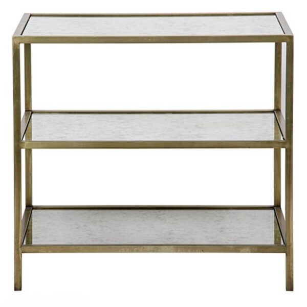 3 Tier Side Table Antiqued Mirror Brass Noir